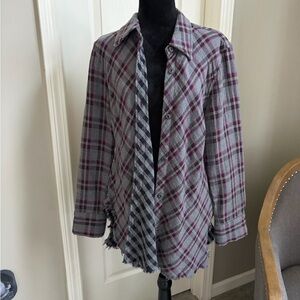 CAbi Gray and Purple Plaid Button-Down Shirt